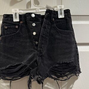Zara Black Ripped Jean Shorts